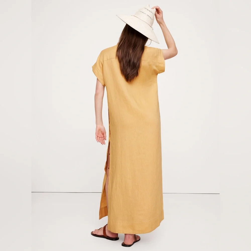 NEW! Banana Republic Stone Facade Linen Kaftan Maxi Dress - Size Medium 🌎 - Picture 3 of 5